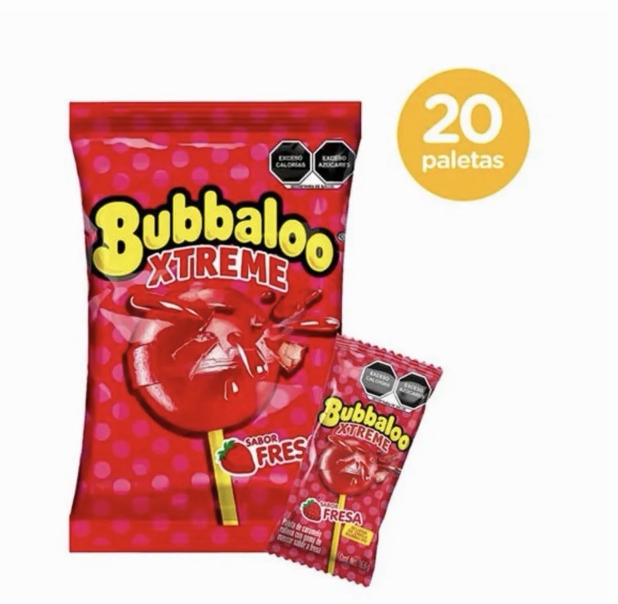 Bolsa De Paletas Bubbaloo Xtreme Sabor Fresa Strawberry Bag With 20 Paletas