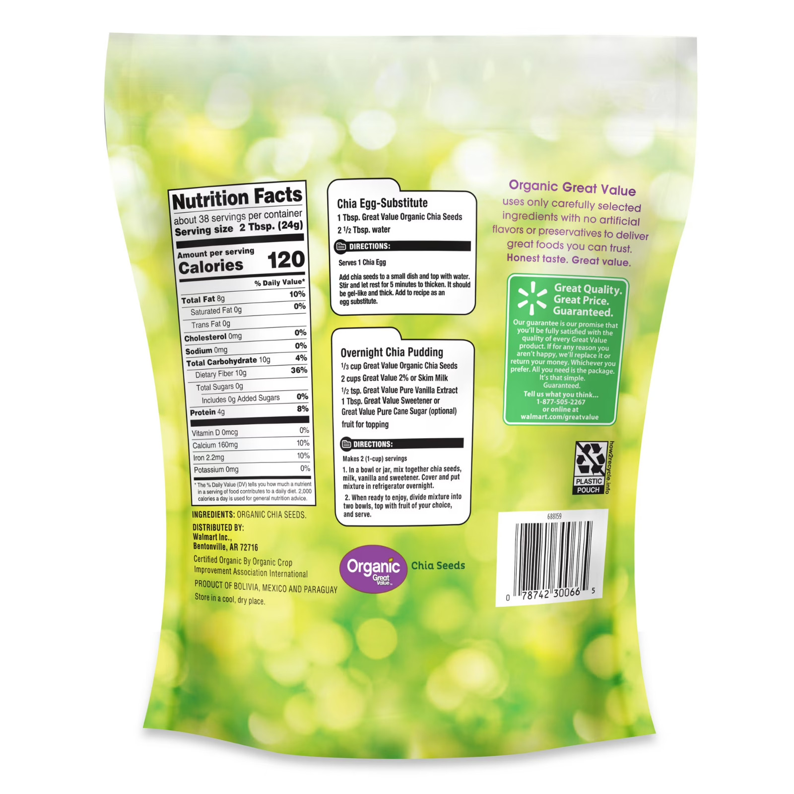 Great Value Organic Chia Seeds 32 oz(907)g USDA Organic, Gluten-Free – 32 oz