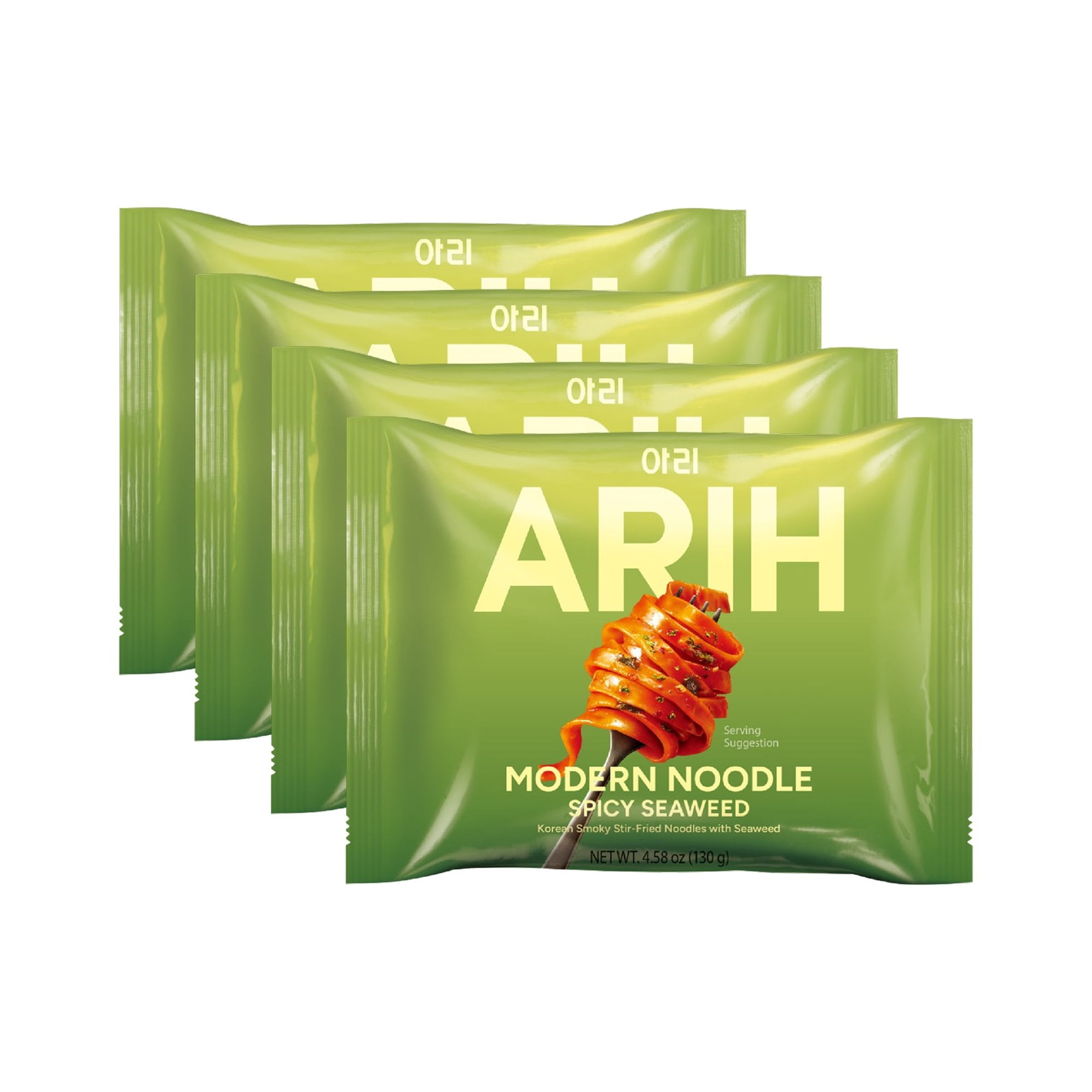 4 Pack ARIH Modern Western-Korean Fusion Soup-Less Noodles, Spicy Seaweed