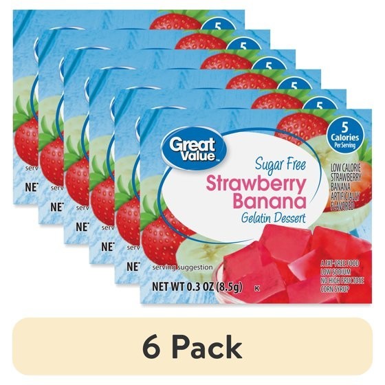 (6 pack) Great Value Sugar Free Strawberry Banana Gelatin Dessert, 0.3 oz