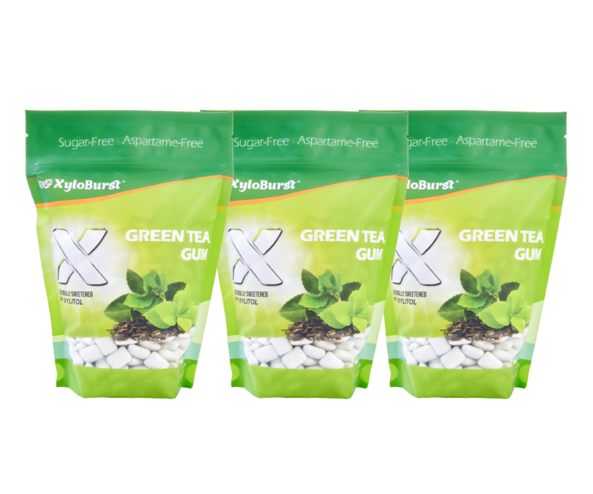 Xyloburst Green Tea All Natural Aspartame Free Xylitol Gum 500 Count Bag 3 Pack