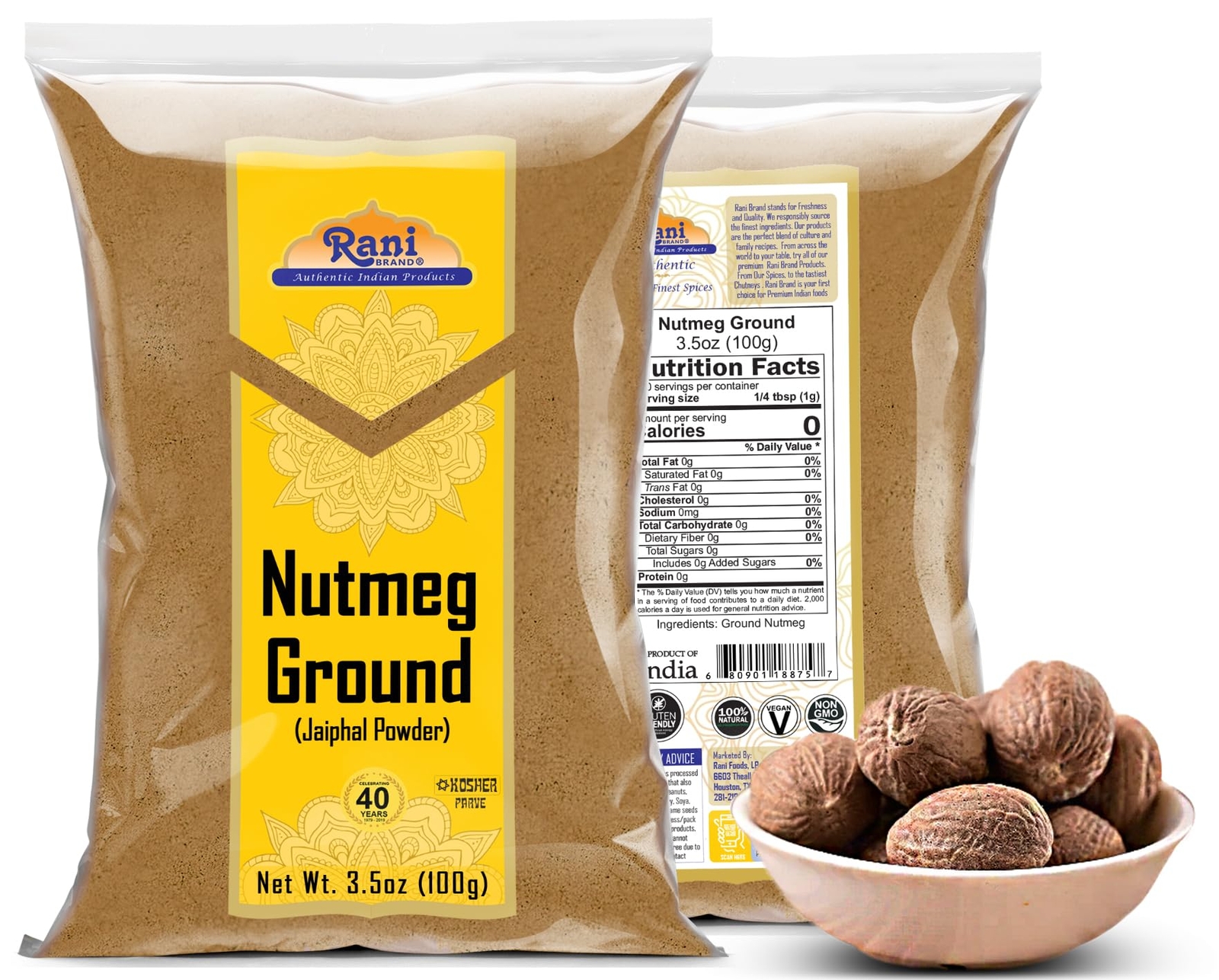 Rani Nutmeg (Jaiphul) Ground Powder Spice, 3.5oz (100g)