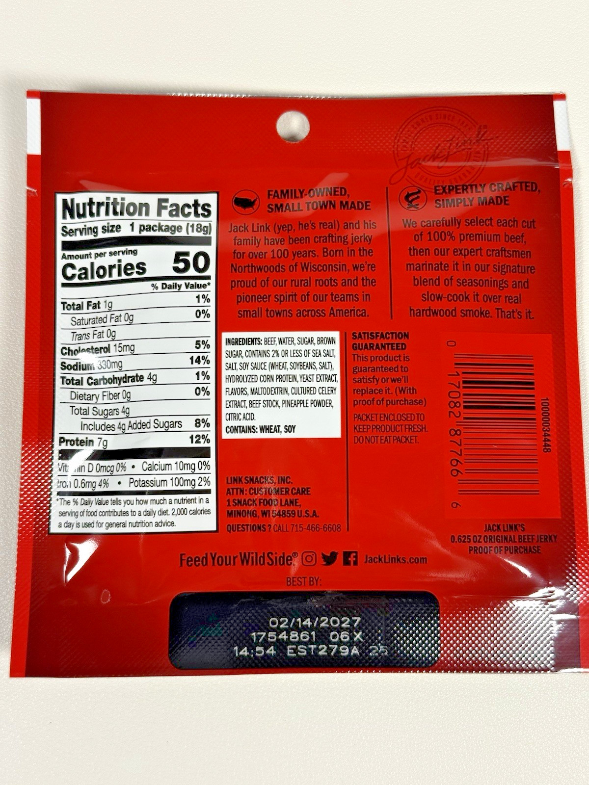 Jack Link’s Original Beef Jerky 0.625 oz Bag | Gluten Free, Low Fat Snack | New