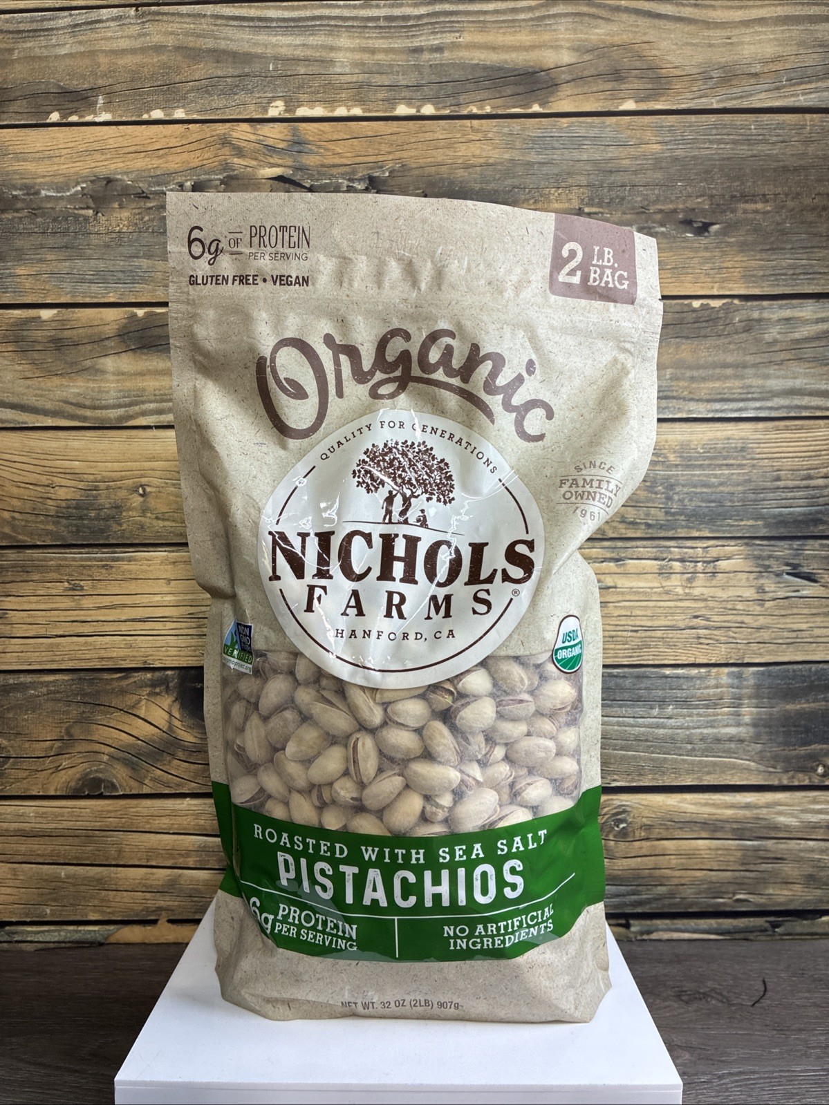 2 Lbs Nichols California Organic Pistachios Roasted with Sea Salt 32 oz