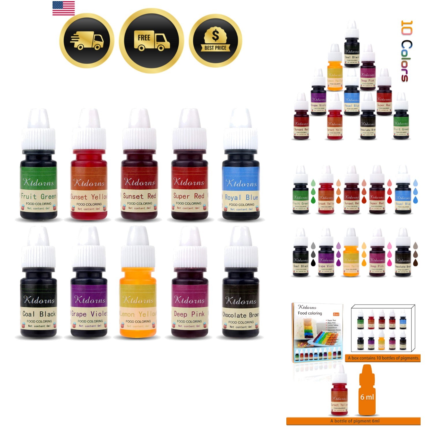Food Coloring Liquid Kit 10 Colors for Baking Decorating Cake Fondant Slime