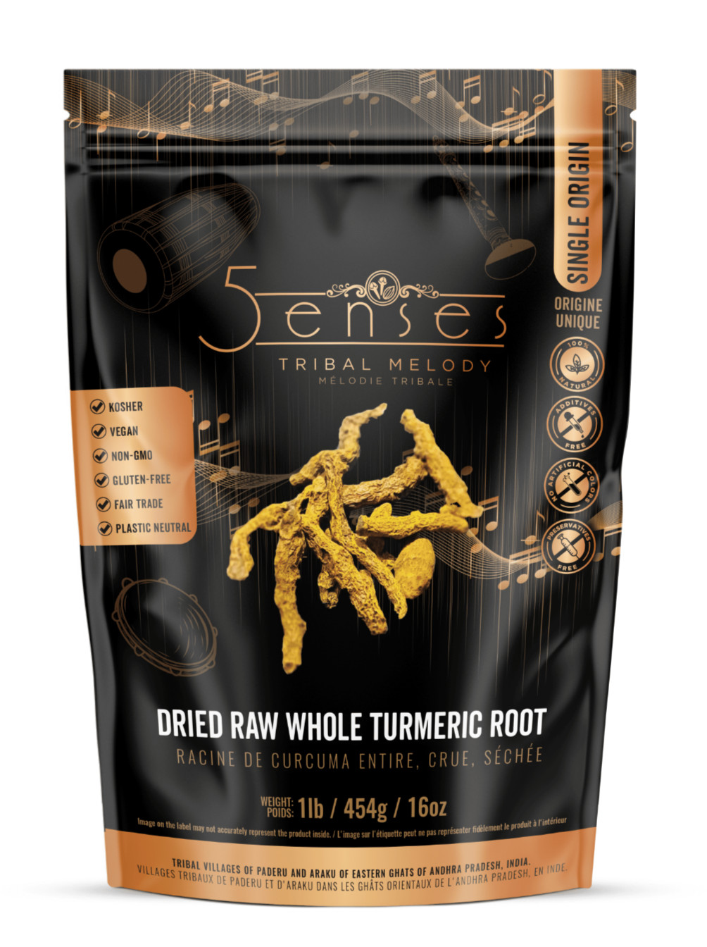 5Senses Dried Whole Turmeric Root | Curcuma | Single Origin Non-GMO, Fairtrade