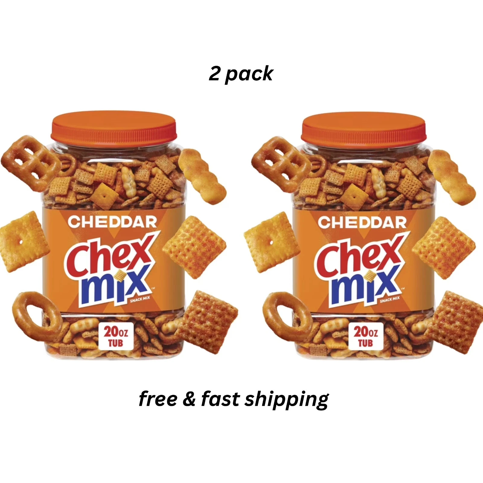 Chex Mix Cheddar Savory Snack Mix Salty Snacks Tub 20 oz Pack of 2