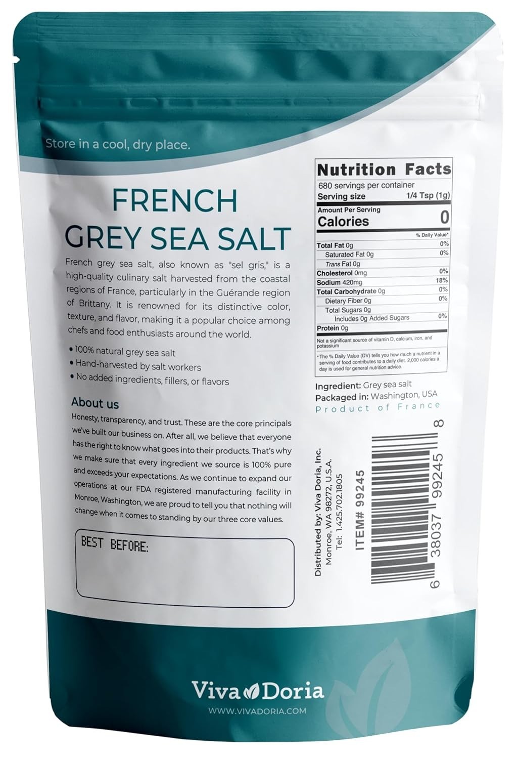 French Light Grey Sea Salt Sel Gris 24 oz Natural Gourmet Sea Salt