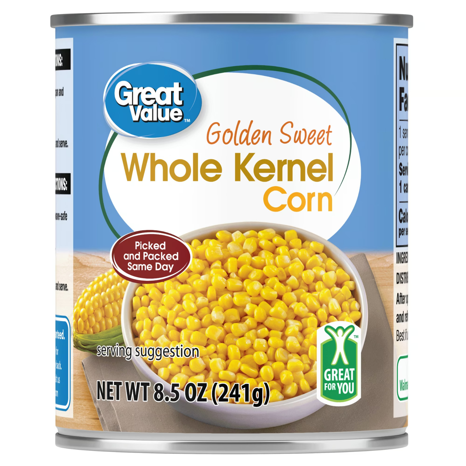 Great Value Golden Sweet Whole Kernel Corn, 8.5 oz (12-Pack)
