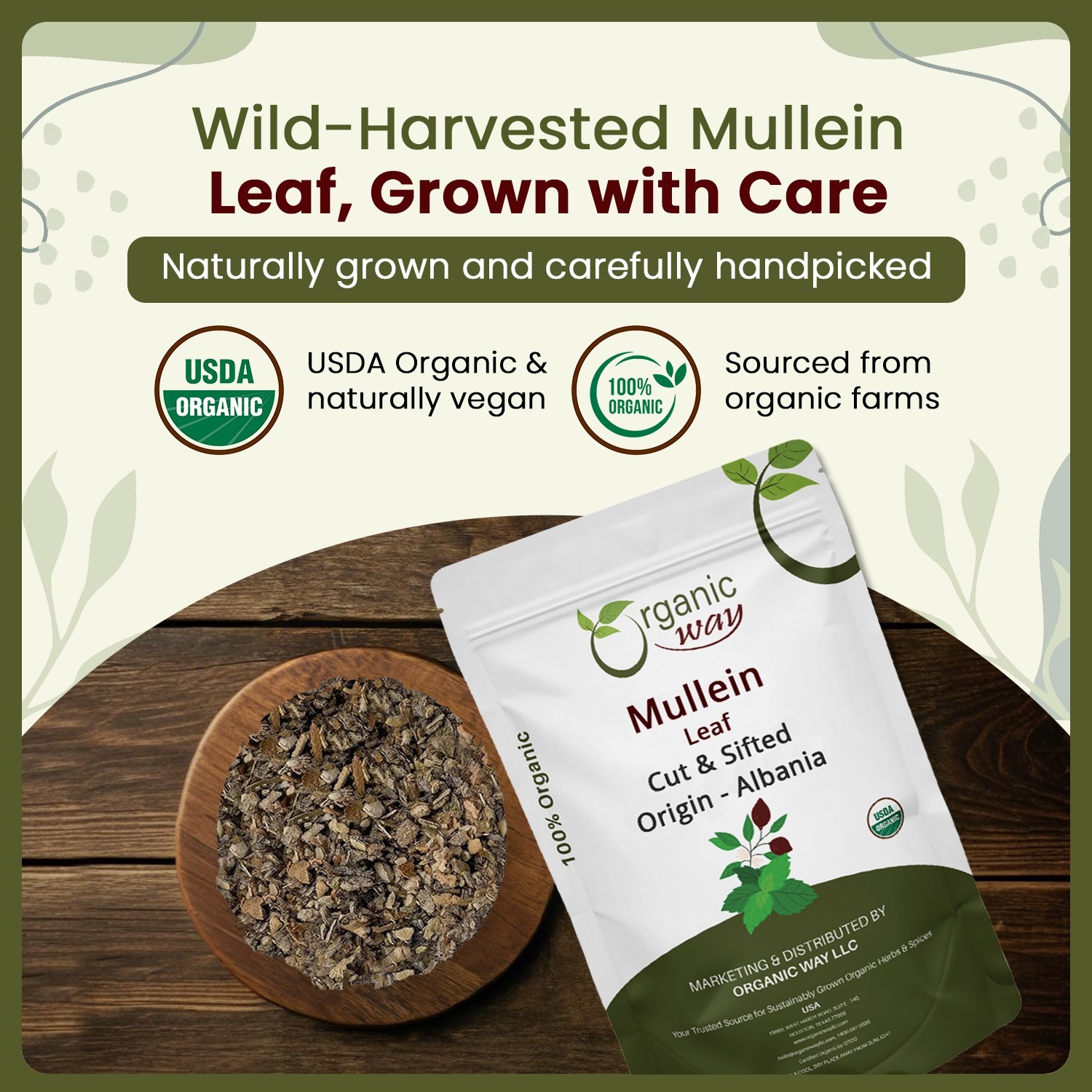 Organic Way Mullein Leaf Cut & Sifted – Organic, Kosher & USDA Certified