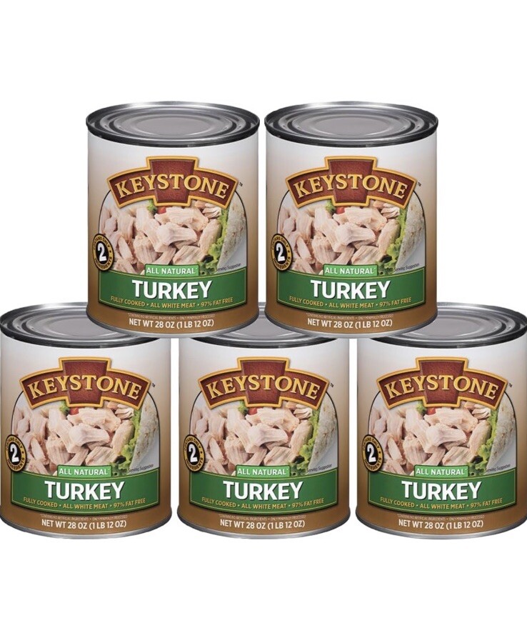 5 Cans – Keystone Meats All Natural Turkey Fully Cooked 28 oz Exp. 2029