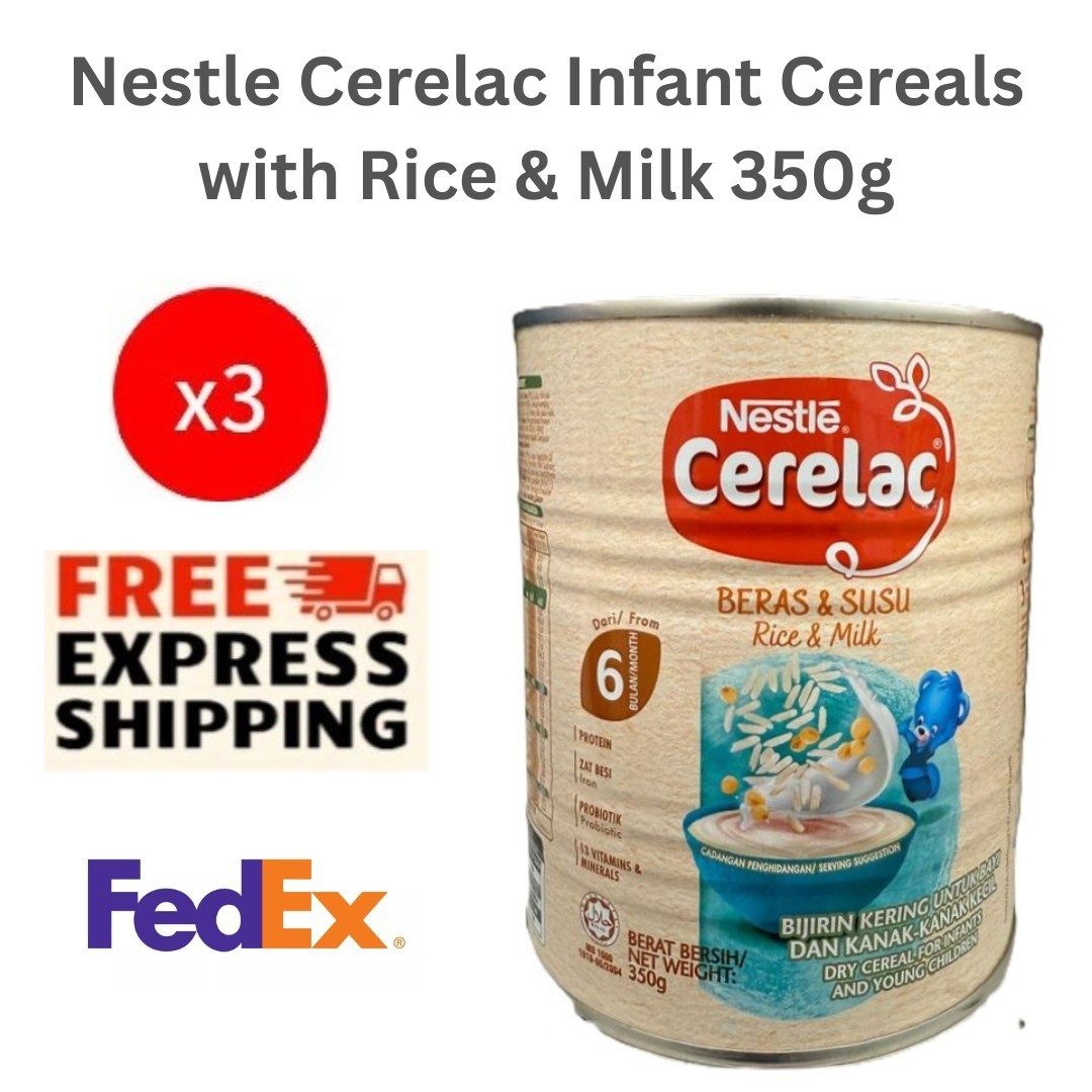 Nestle Cerelac Infant Cereals with Rice & Milk 350g (6 Months+) – 3 Cans