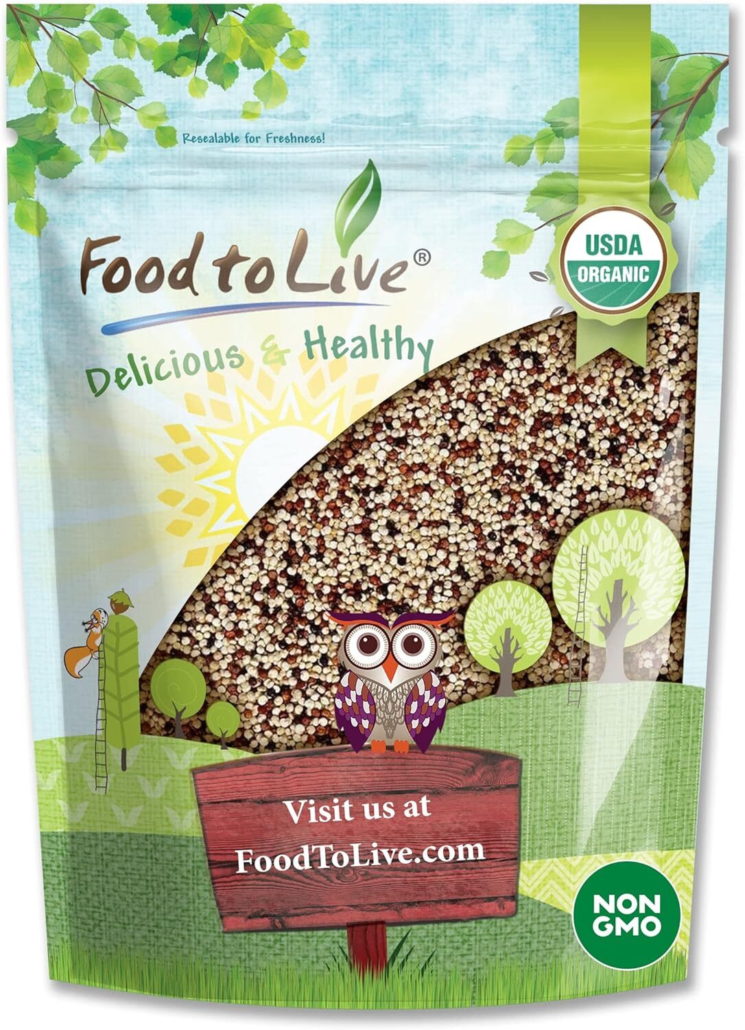 Organic Tri-Color Quinoa — Non-GMO, Raw, Whole, Kosher, Sirtfood, Sproutable