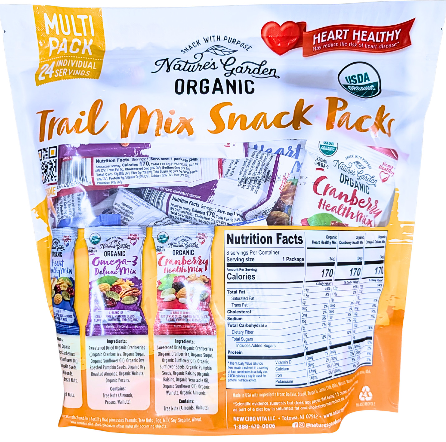 Nature’s Garden Organic Trail Mix Snack Packs Variety Pk 24 x 1.2 Oz EXP 06/2027