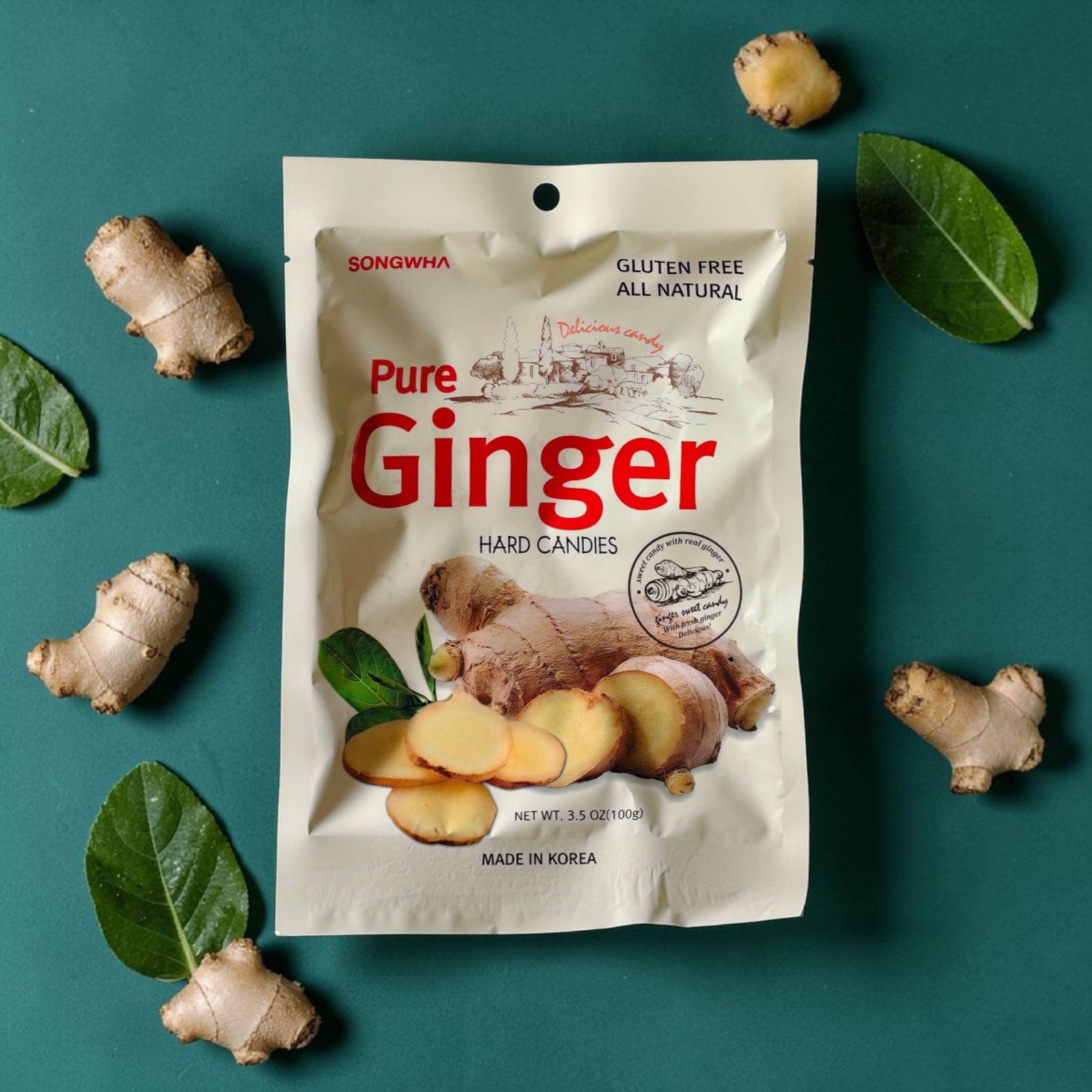 Songwha Pure Ginger Hard Candies 100g, All Natural & Gluten Free – Packs of 3