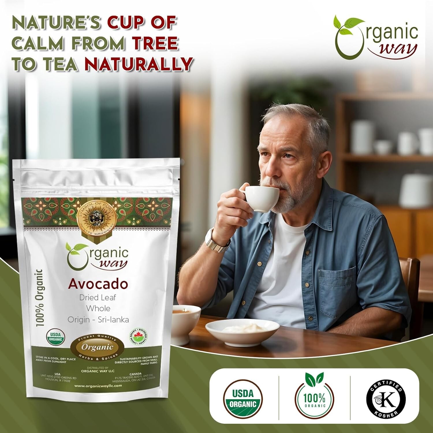 Organic Way Avocado Dried leaves Whole (2 Oz)