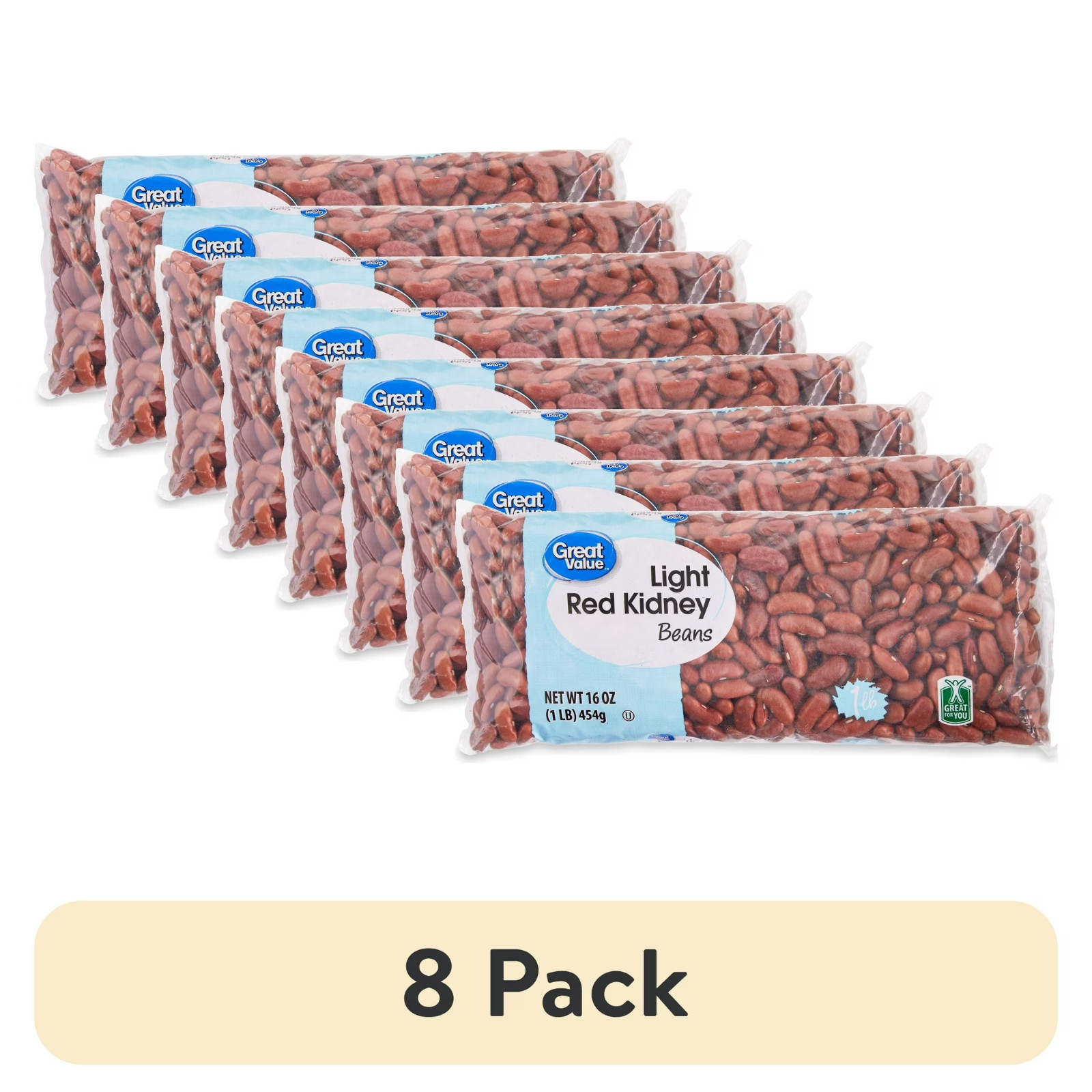 (8 pack) Great Value Light Red Kidney Beans, 1 lb…..