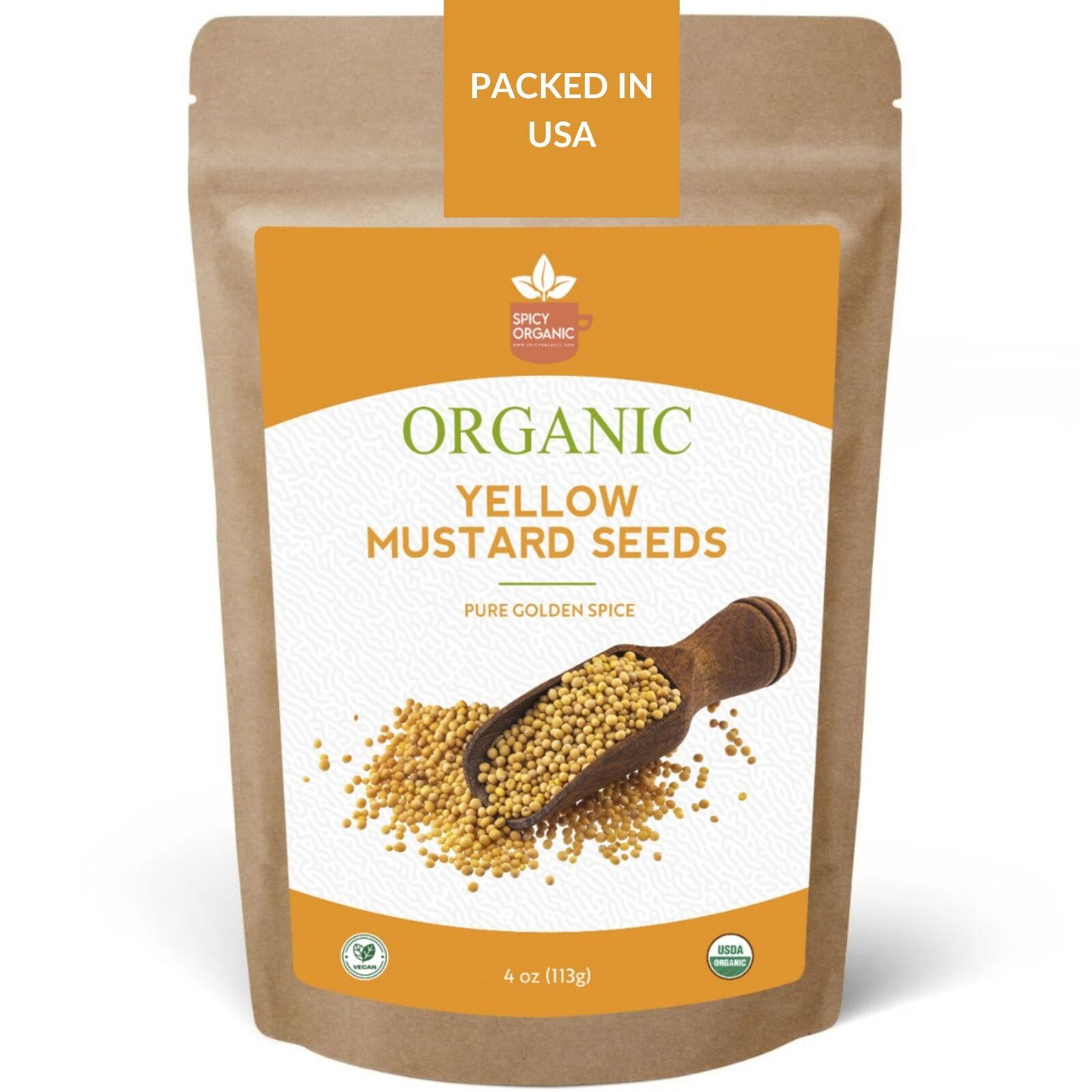 Certified Organic Whole Yellow Mustard Seed Spice for Cooking & Seasoning -4 OZ.