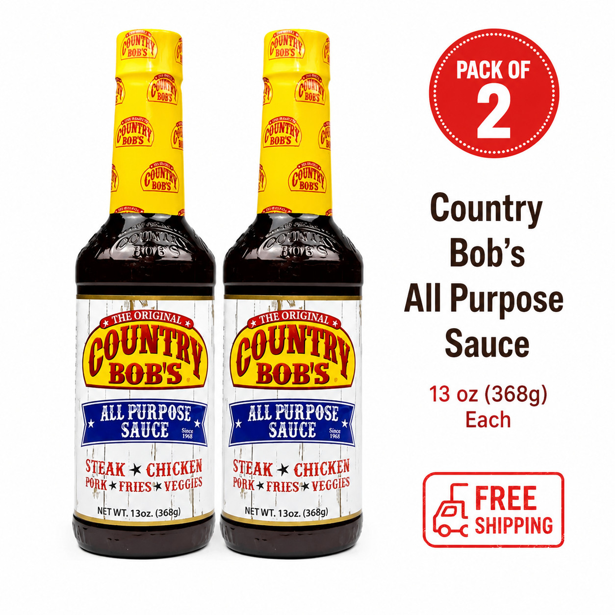(2 pack) Country Bob’s All Purpose Sauce, The Original, 13 oz Bottle…