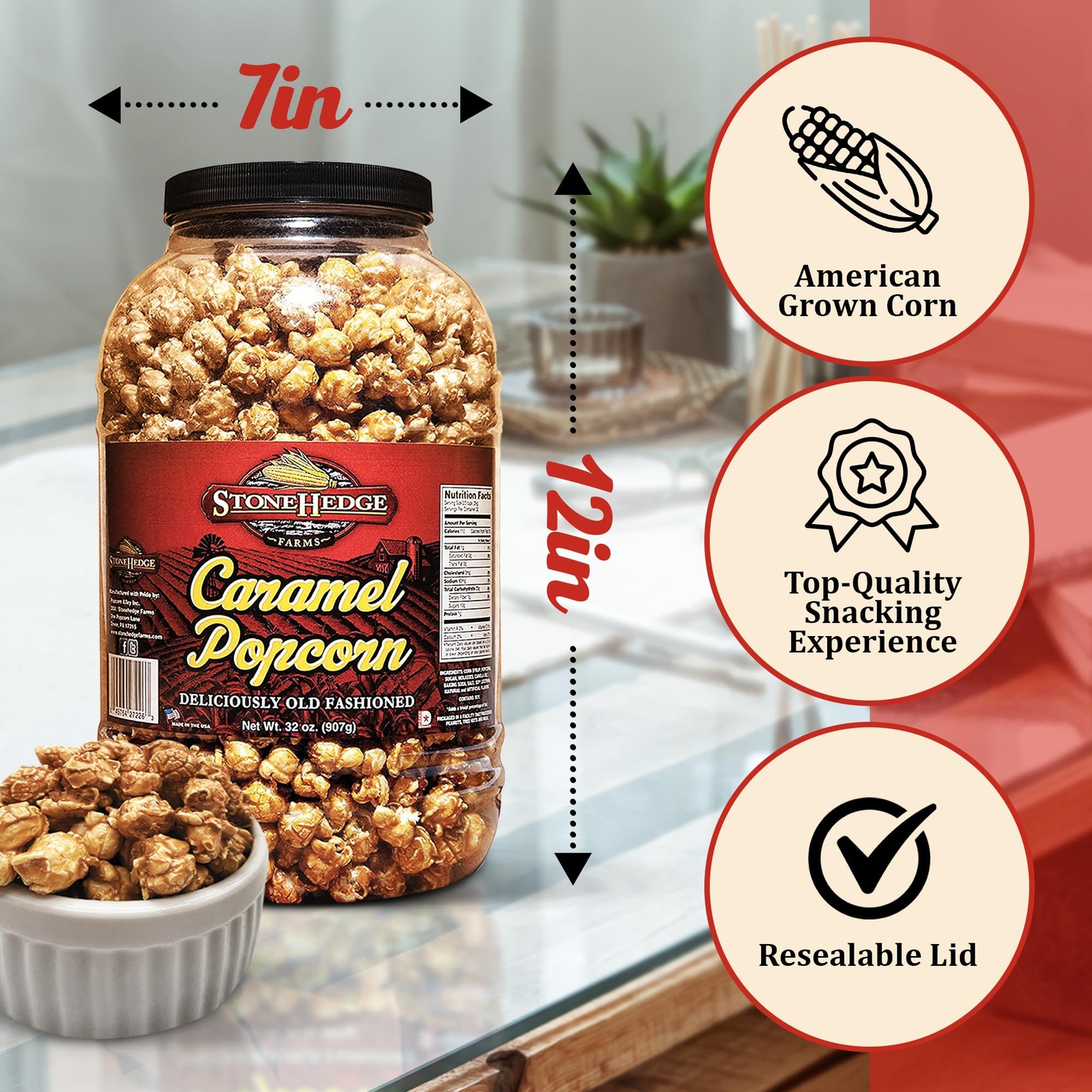 Stonehedge Farms Caramel Flavored Popcorn | 32 oz Large Tub | Perfect for Hol…