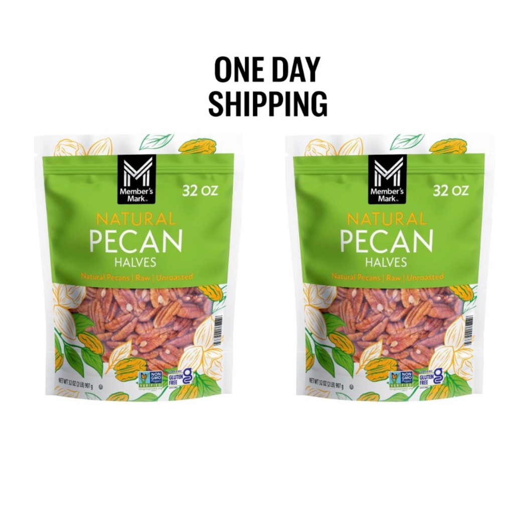 2 Pack Member’s Mark Natural Pecan Halves 2 lb Each Bulk Nuts