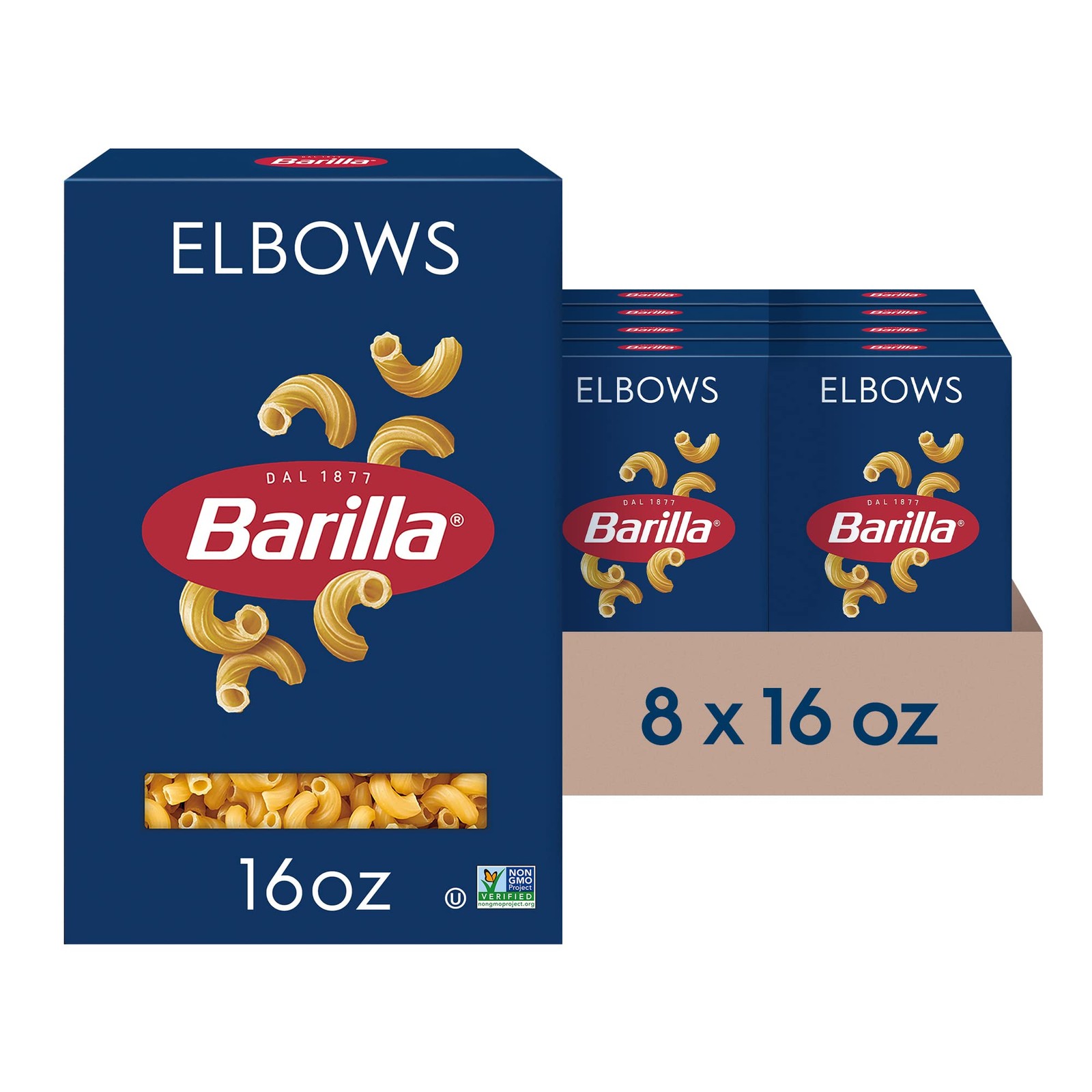 Barilla Elbows Pasta, 16 oz. Box (Pack of 8) – Non-GMO, 16 Ounce