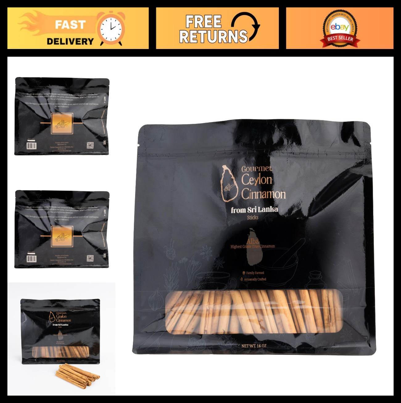 Premium Ceylon Cinnamon Sticks – 16 oz True Cinnamon Quills, Artisanal & Hand-Cr