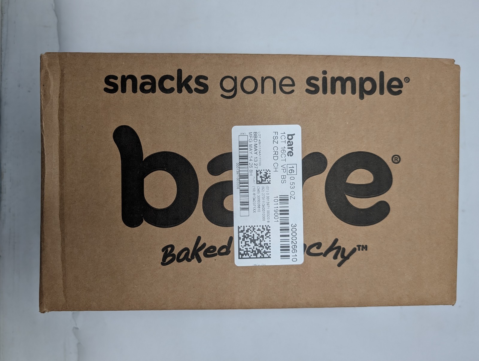 Bare Baked Crunchy, Apples Fuji & Reds, 0.53 Oz Pack of 32 *Best By May 13 2027*