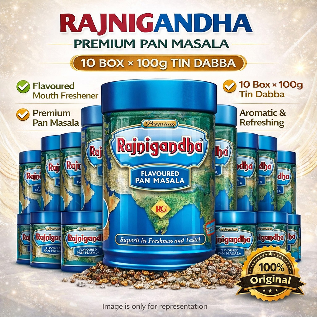 Rajnigandha Premium Mouth FreshFlavoured Mouth Freshener 10 Box X 100g Tin Dabba