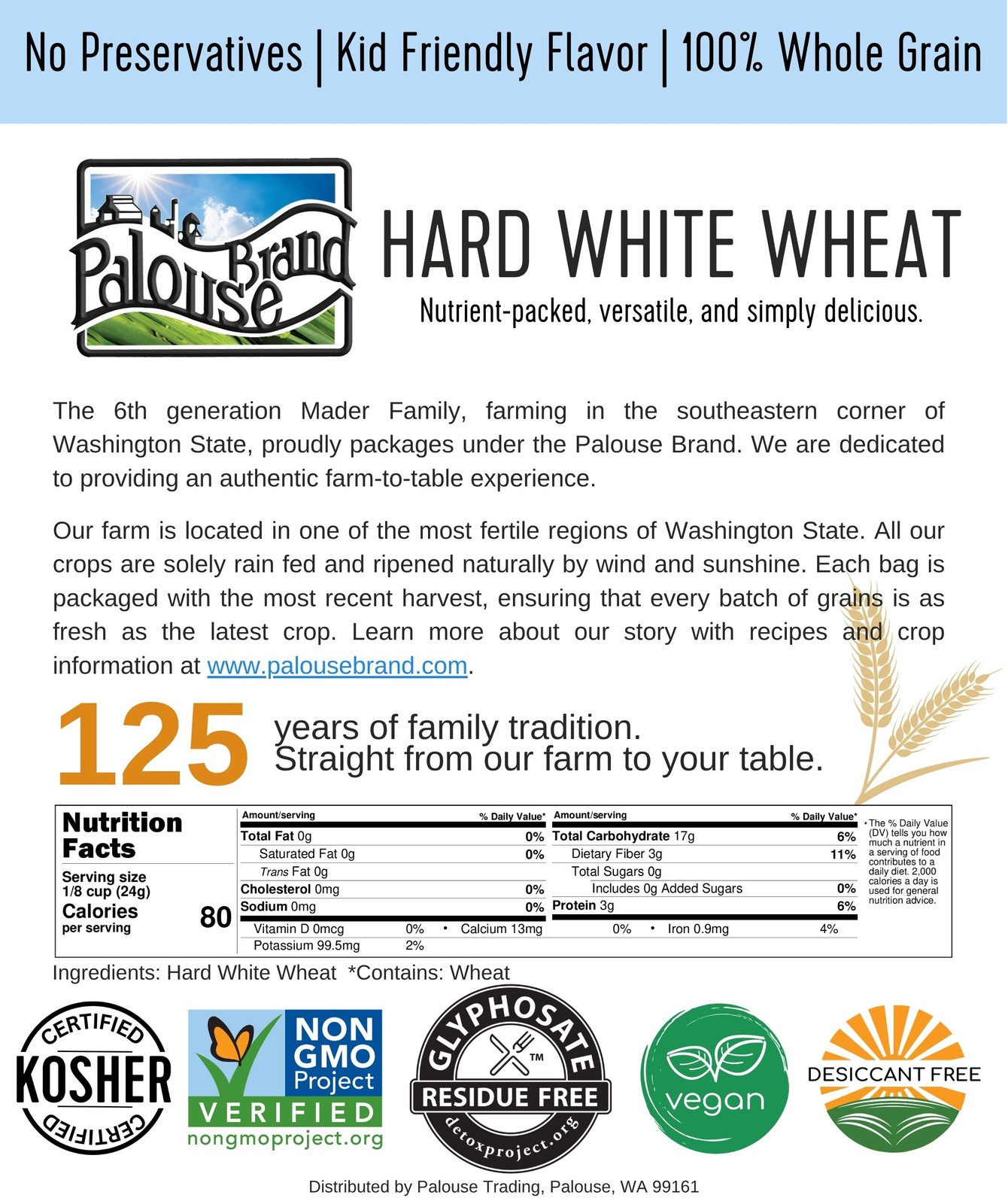 Palouse Brand 20 LBS Wheat Bundle: Hard & Soft White, Red Winter & Spring Wheat