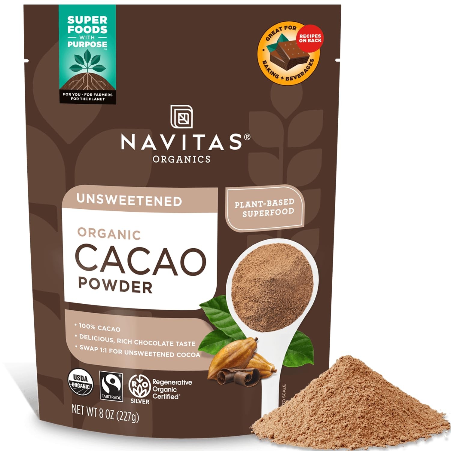 Cacao Powder Cocoa Substitute 1:1 Non-GMO Fairtrade Gluten Free 8oz 38 Servings