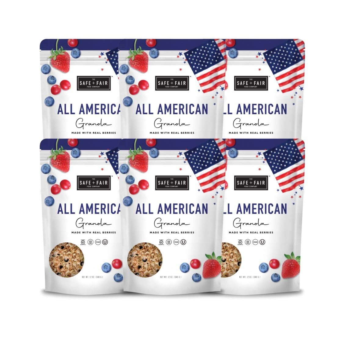All American Granola 12oz, 6 Pack – Gluten-Free Vegan Snack with Real