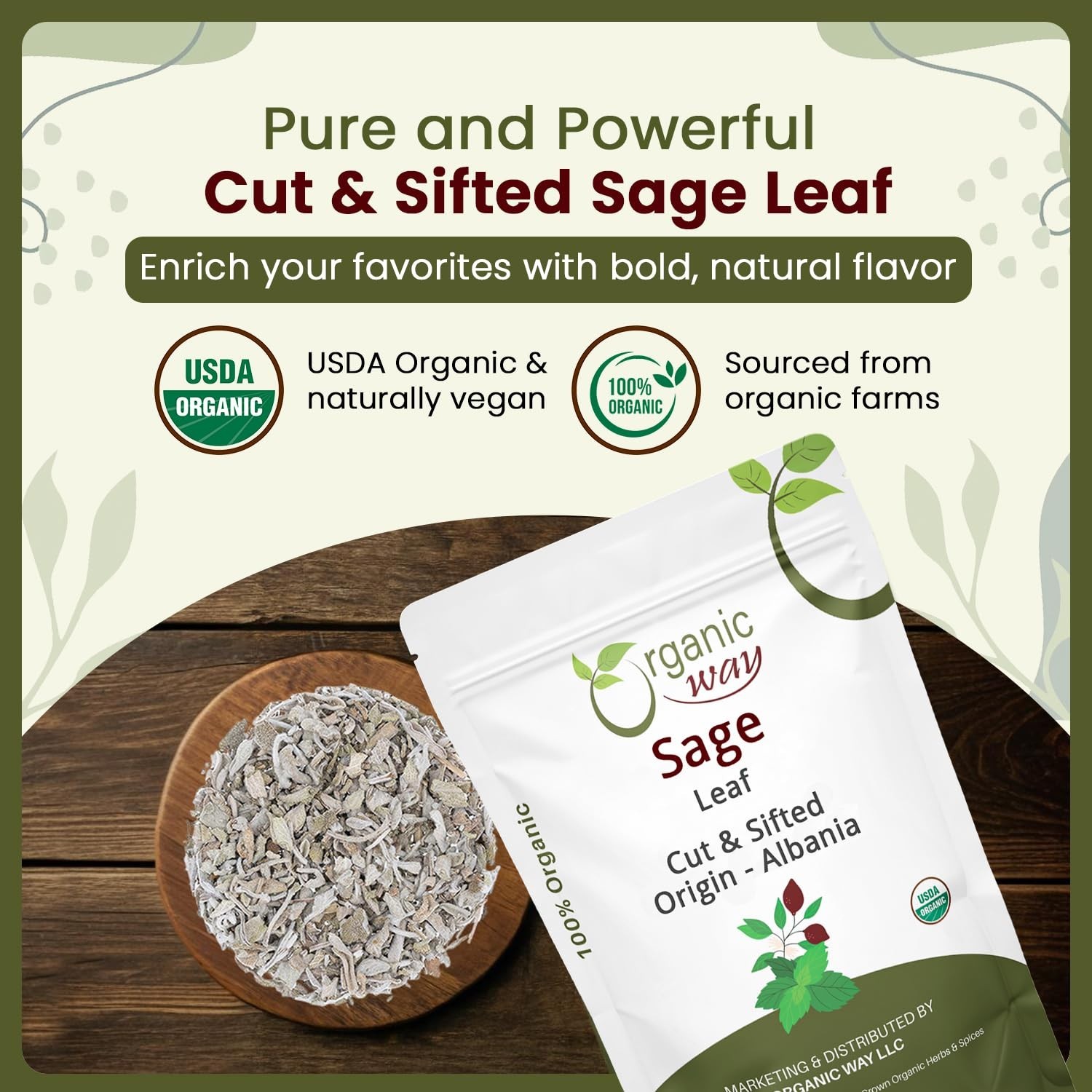 Organic Way Sage Leaf Cut & Sifted – Herbal Tea | Kosher & USDA Certified