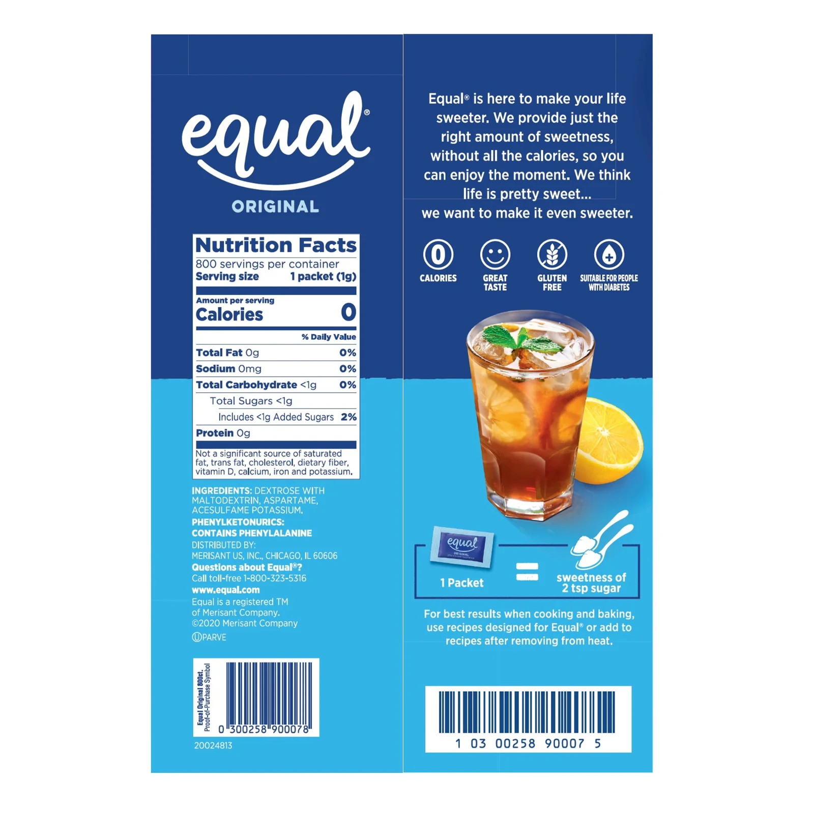 Calorie Sweetener Sugar Substitute From Coffee To Fruit 800 Count Pack of 1 NEW