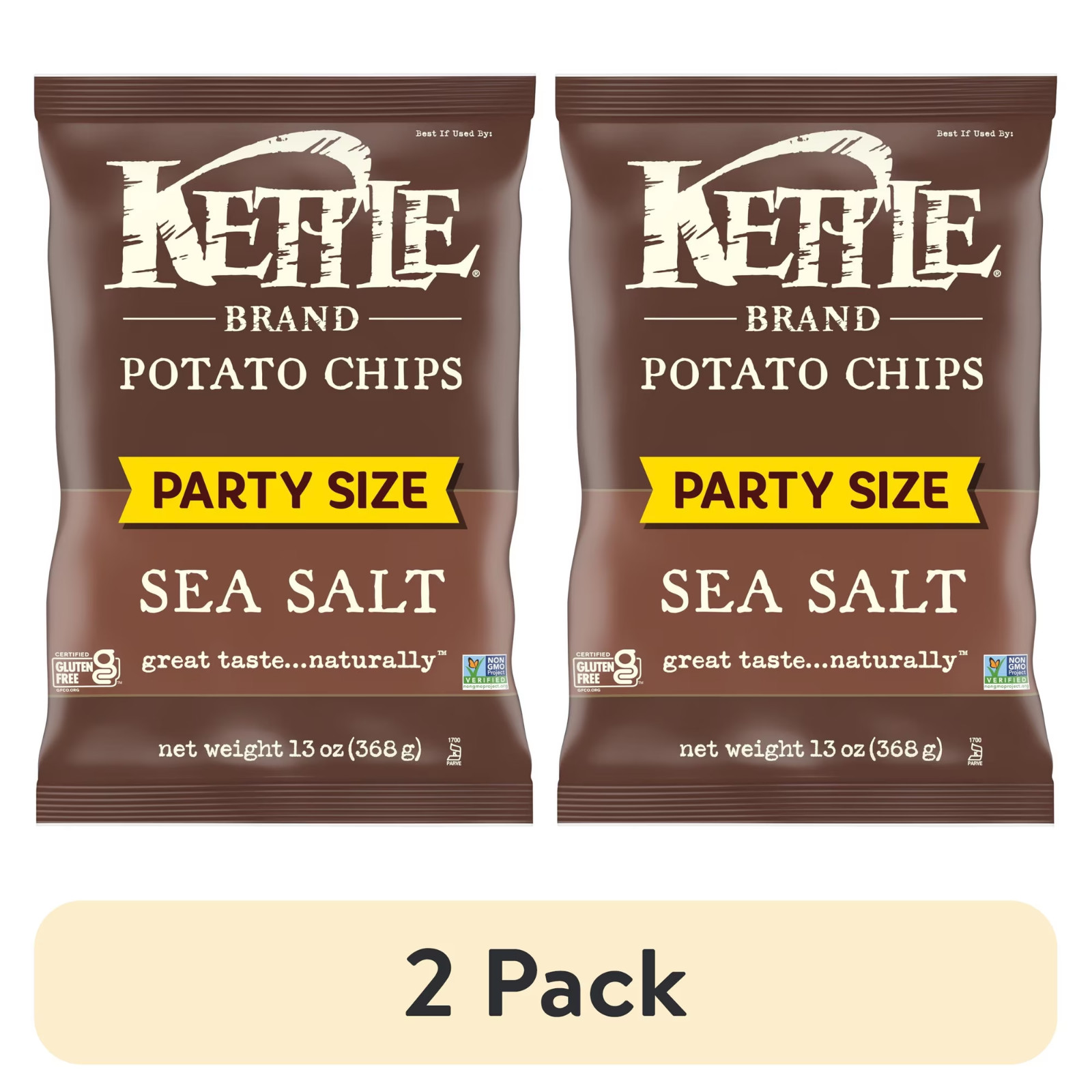 (PACK OF 2) Kettle Brand Potato Chips, Sea Salt Kettle Chips, Party Size,13 oz..
