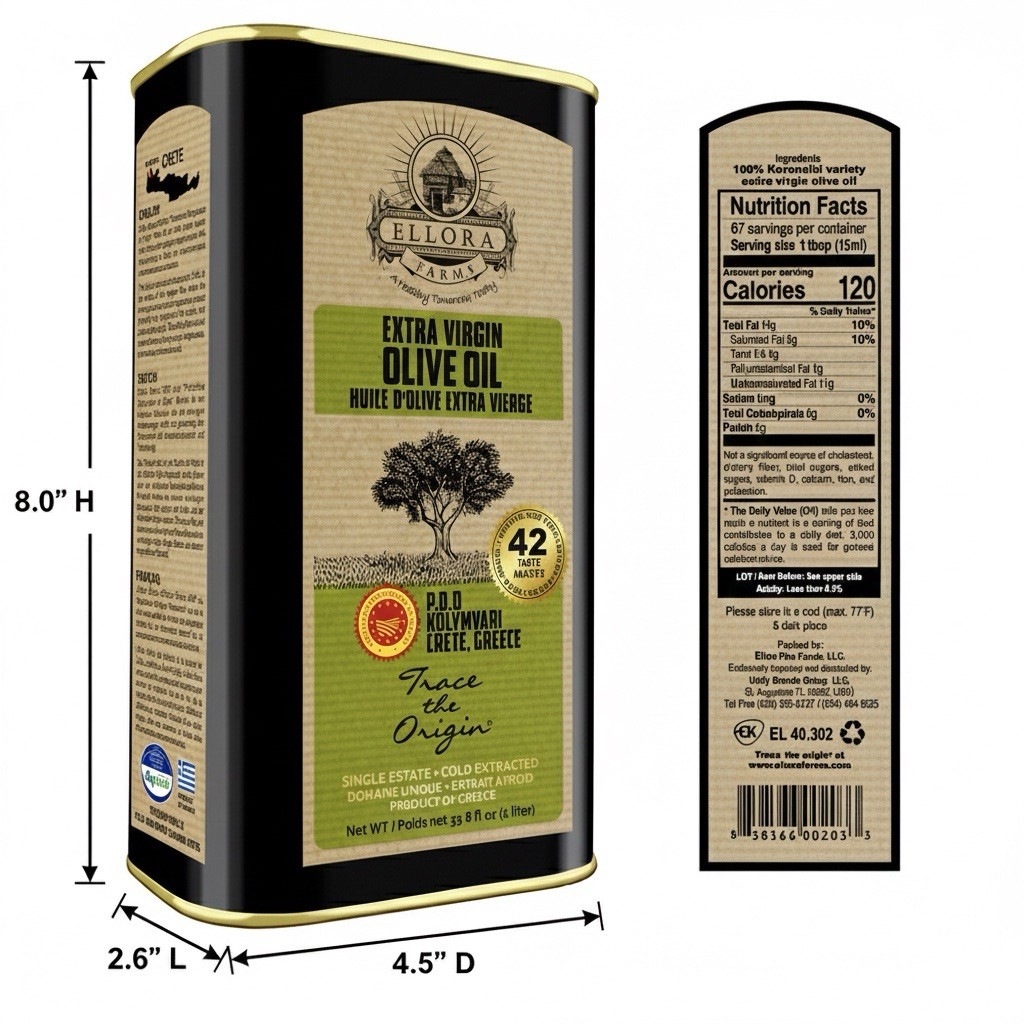 Single Estate PDO Greek Extra Virgin Olive Oil, Global Gold Awards, 33.8oz X 2