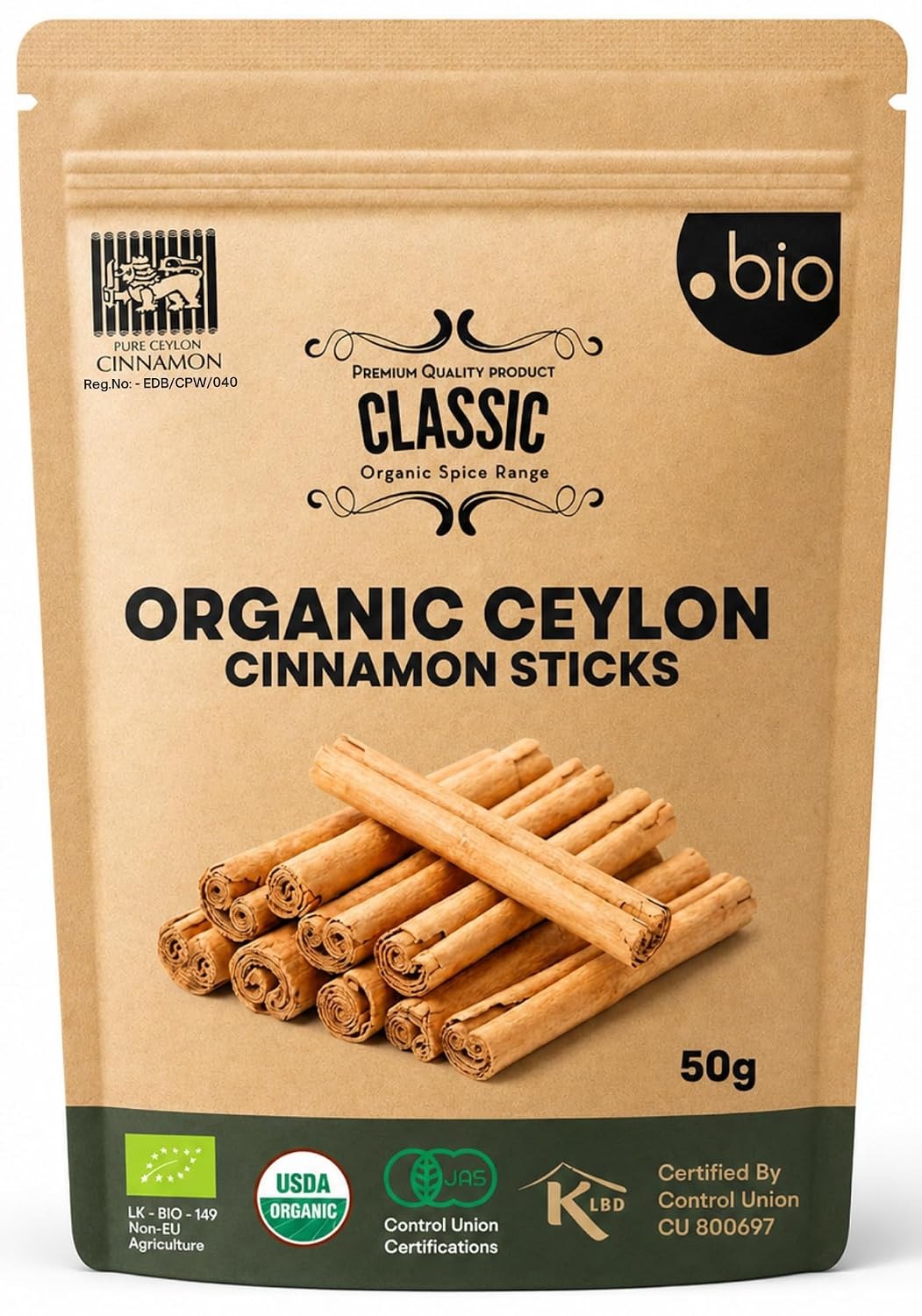 USDA Organic Ceylon Cinnamon Sticks 50 Grams 100% Pure Ceylon Cinnamon Bark