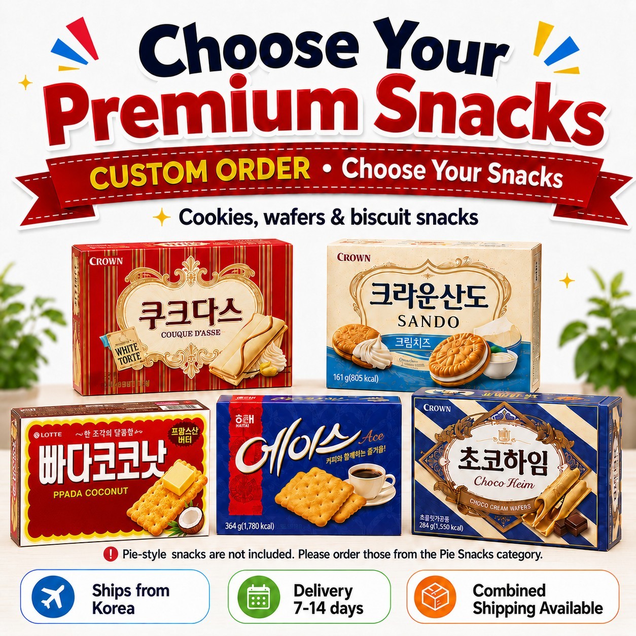 Korean Snack Box | Choose 5 Premium Snacks | Cookies Wafers | 7-14 Days