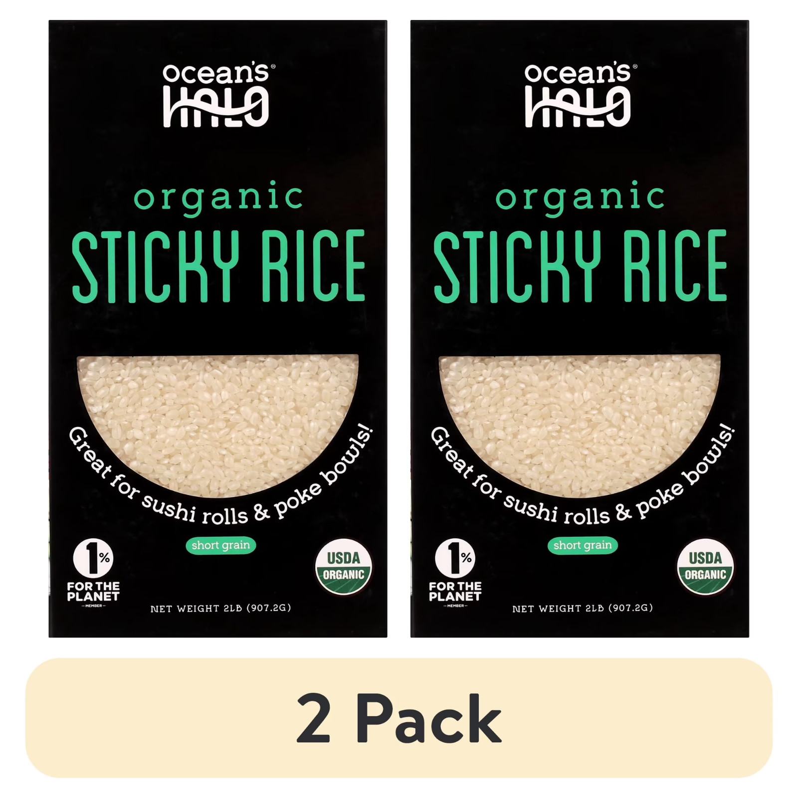 (2 pack) Ocean’s Halo Organic White Sticky Sushi Rice, 2 lb.