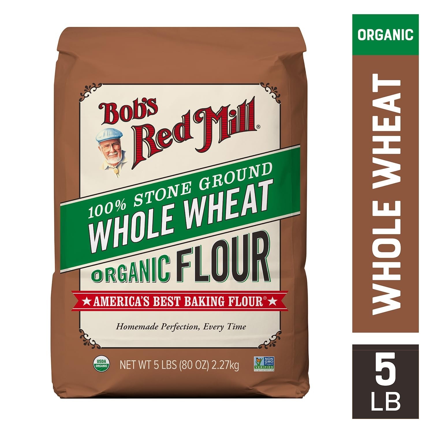4 PACK – Bob’s Red Mill Organic Flour Whole Wheat 5 lb (Total 20 lb) FRESH!!