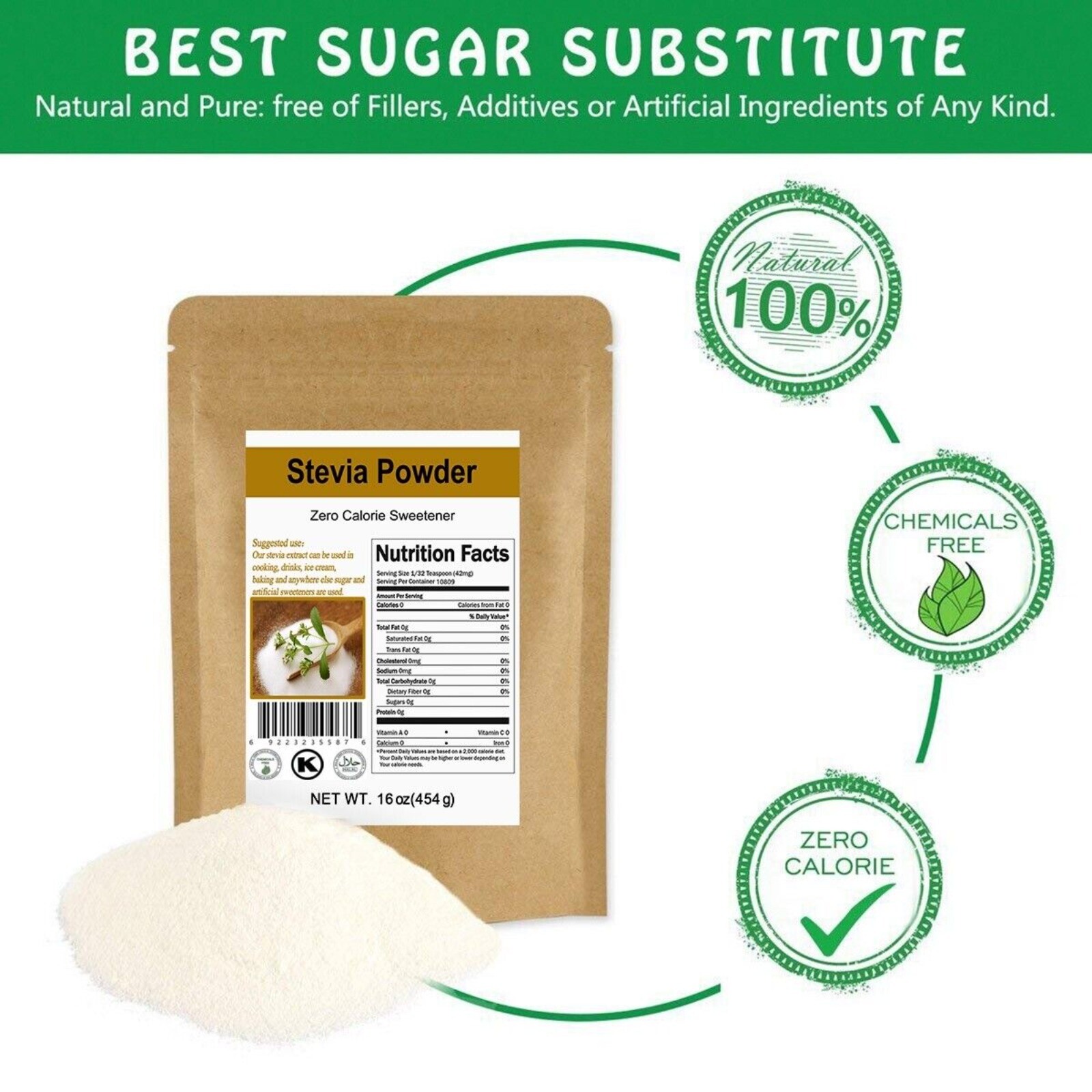 16OZ CCnature Stevia Powder Natural Extract Sweetener Stevia Leaf Sweetener 0Cal