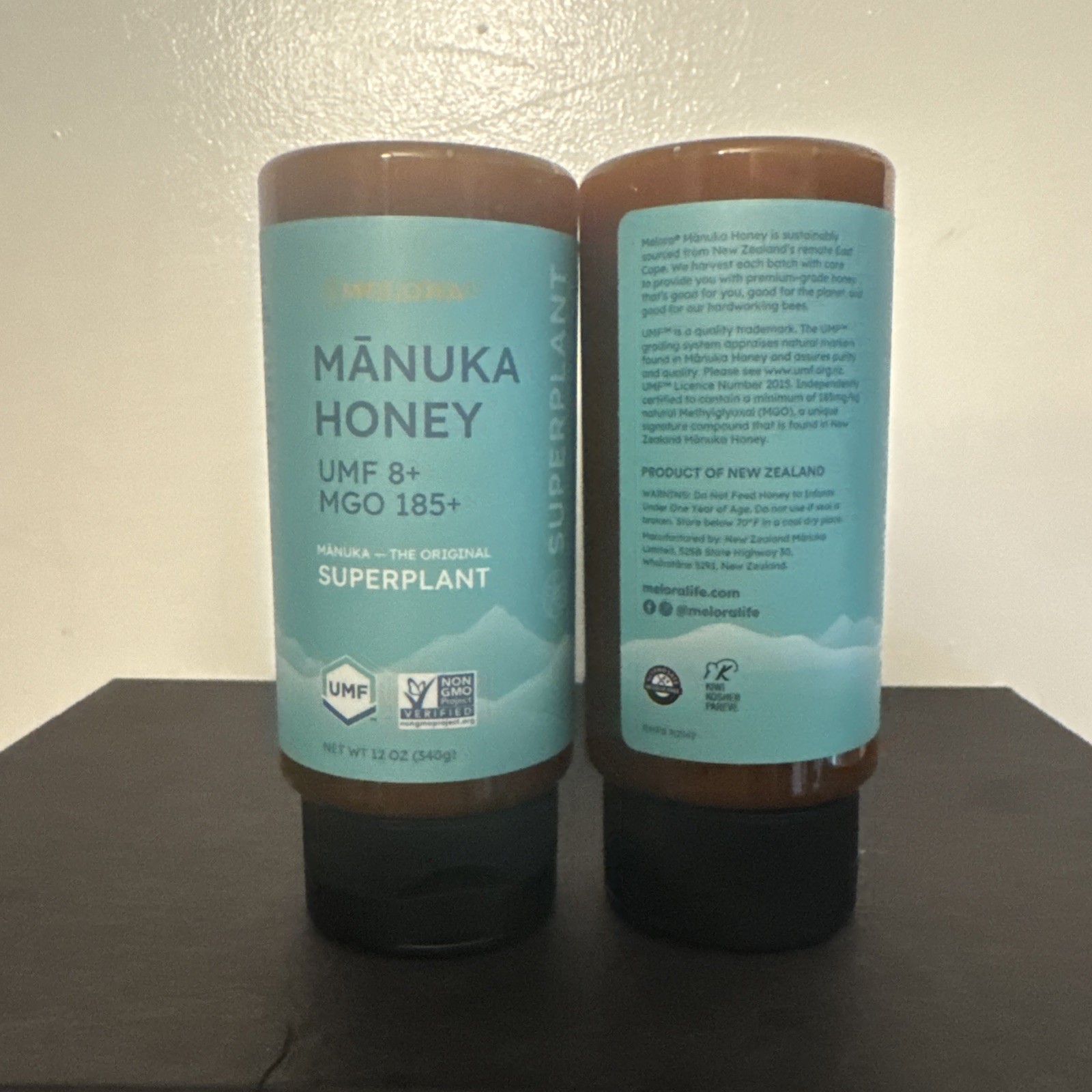 MELORA MANUKA HONEY UMF 8+ MGO 185. 2 BOTTLES OF 12OZ EACH)