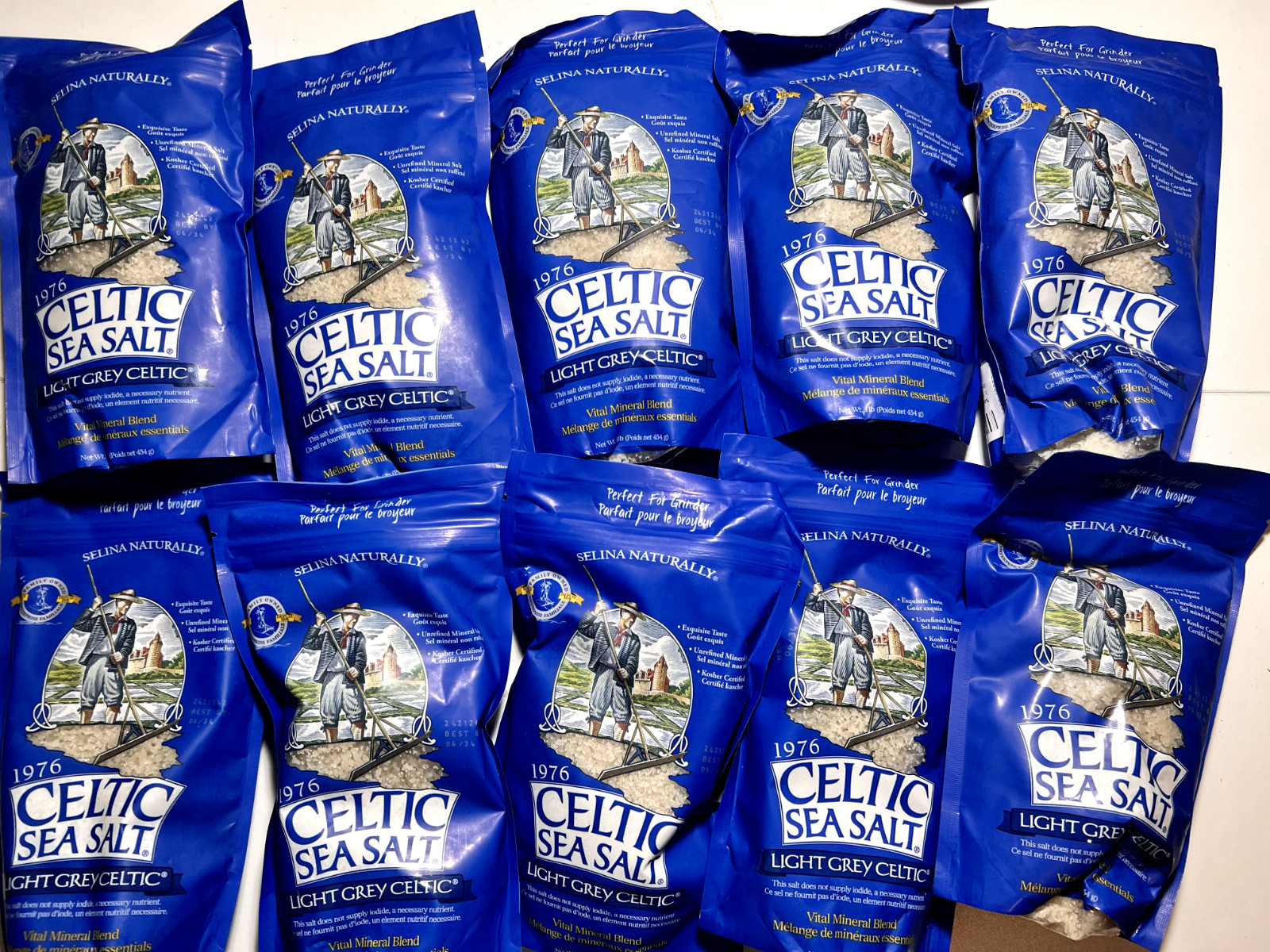 Selina Naturally Light Grey Celtic Sea Salt 1 Pound Resealable Bag 10 Bags