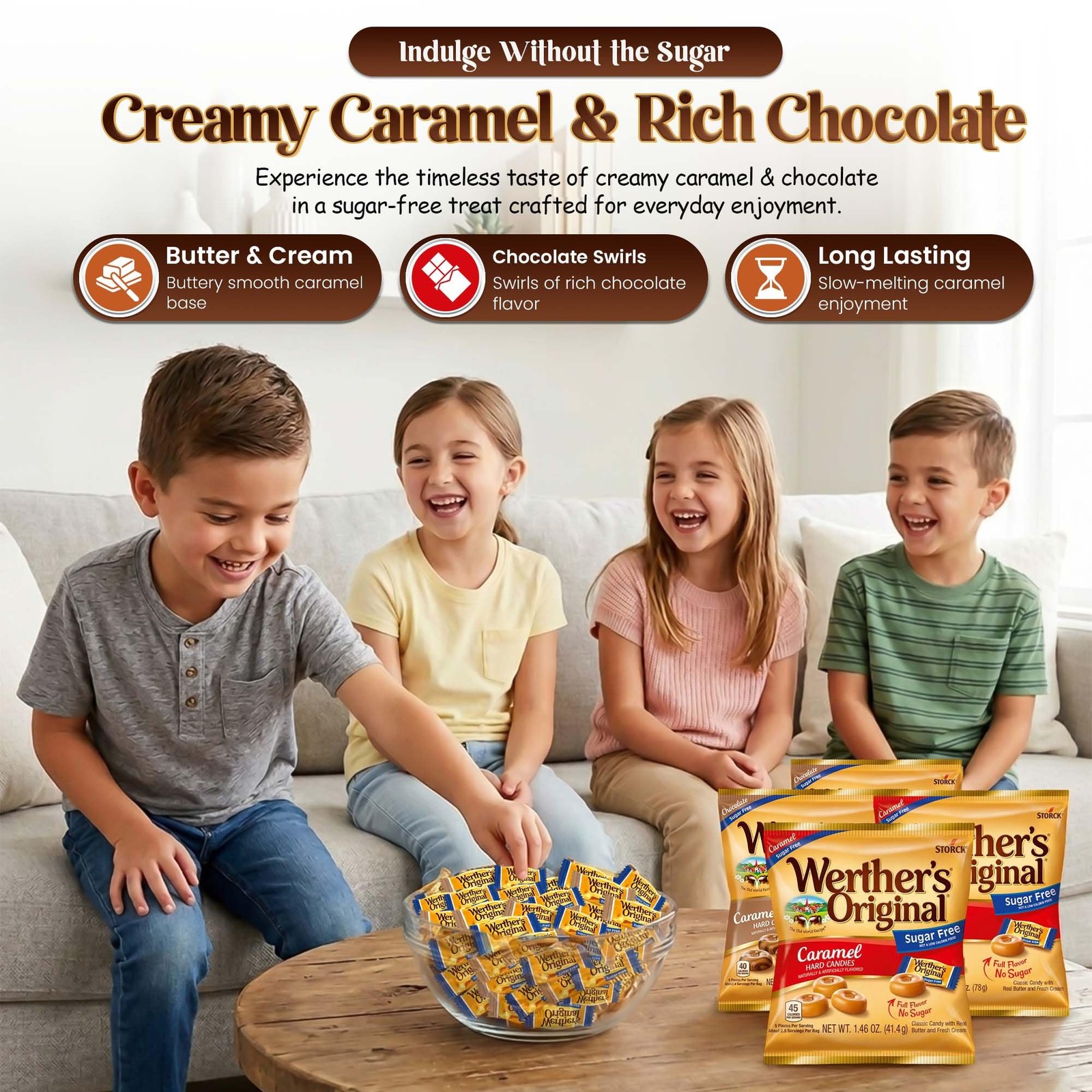 Werthers Sugar-Free Hard Candy Variety Pack (1.46 oz Each) – 2 Caramel 4