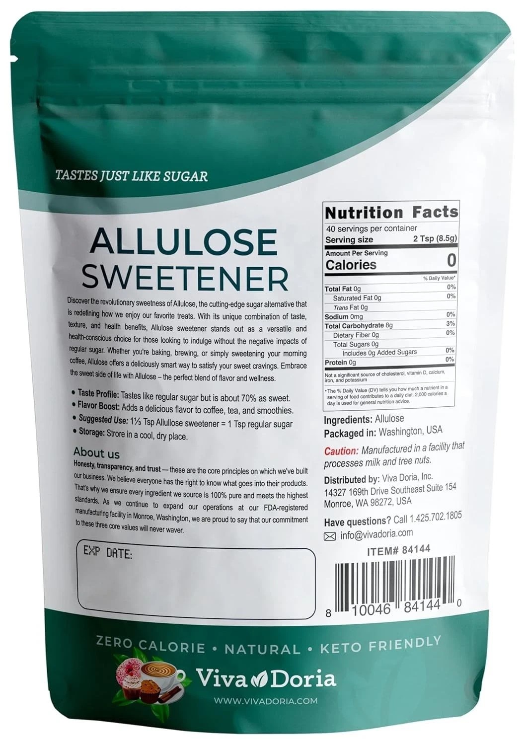 Allulose Sweetener, 12Oz (340G) | Zero Calorie Sugar Substitute | Great for Coff