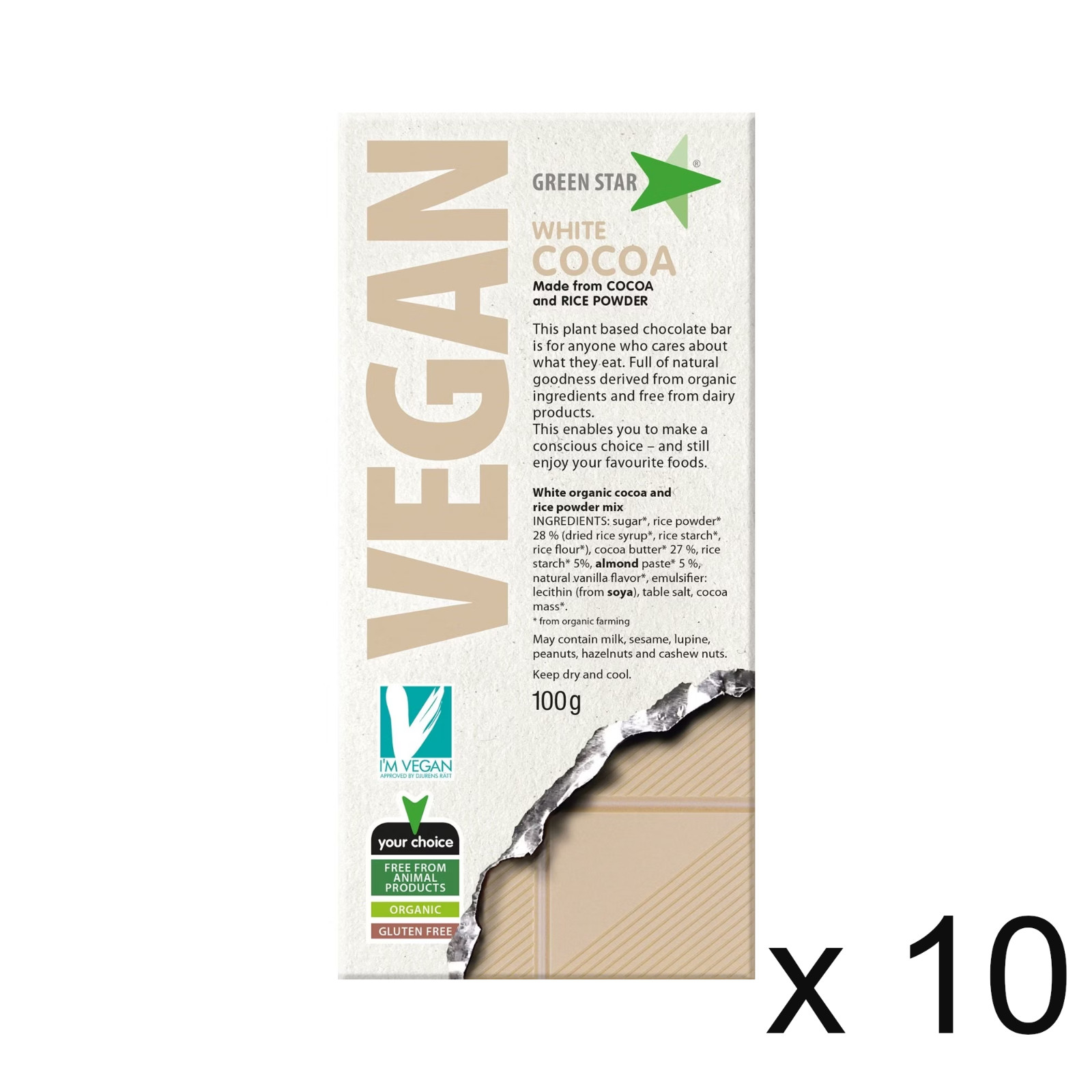 Green Star Vegan White Chocolate 10-pack (10×100 grams) – Scandinavian Chocolate