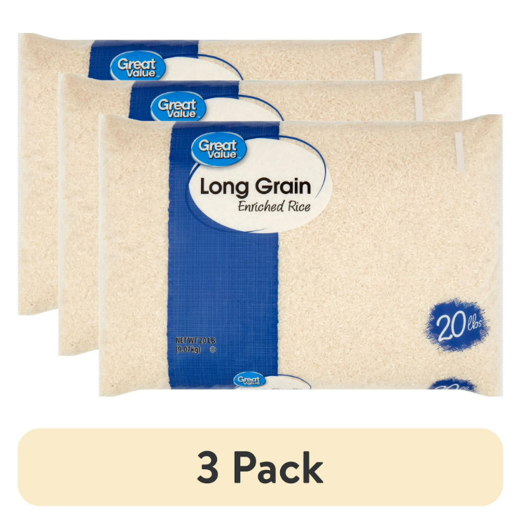 (3 pack) Great Value Long Grain Enriched Rice, 20 lb