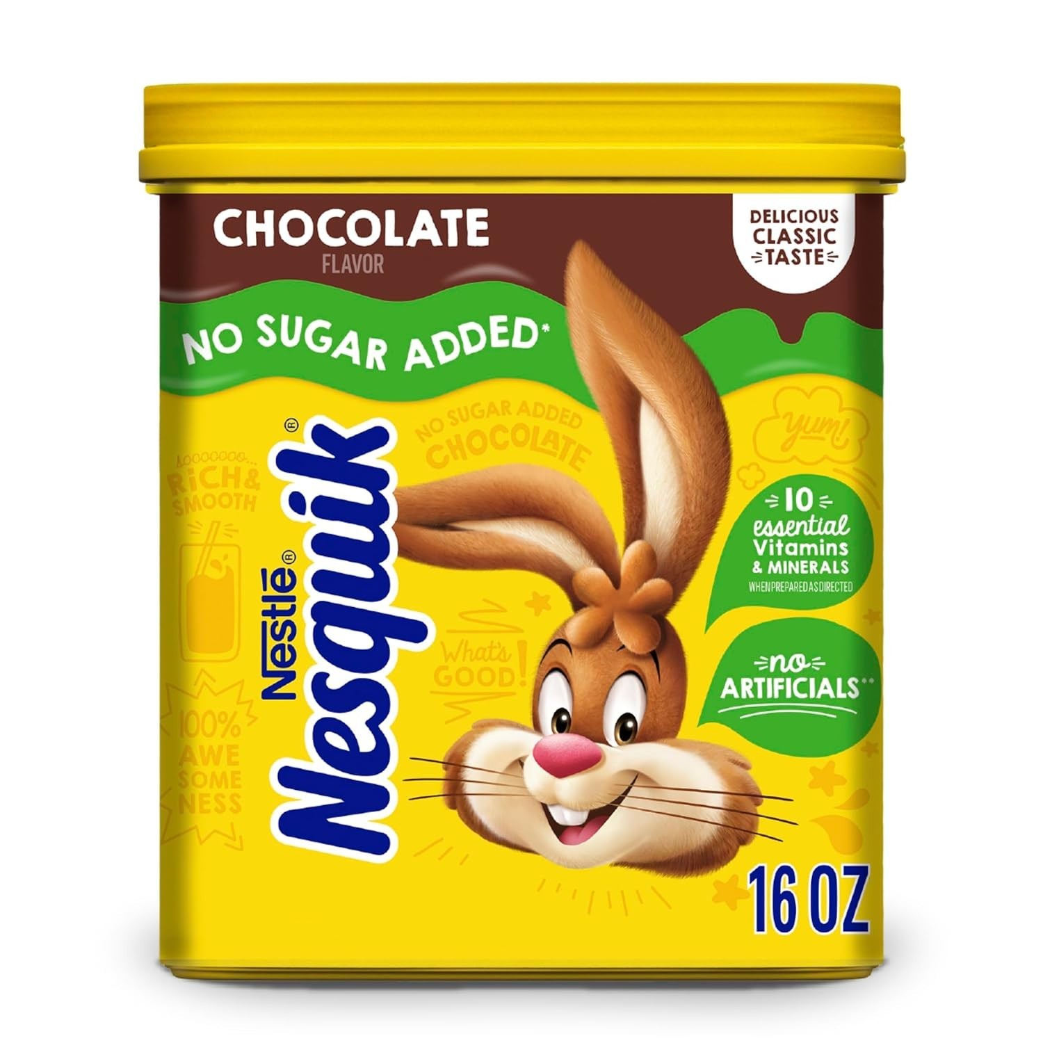 16 oz Caffeine-Free Chocolate Powder with 10 Essential Vitamins – No Sugar Added