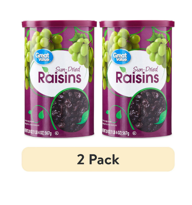 (2 pack) Great Value Sun-Dried Raisins Canister, 20 oz (1lb 4oz) 567g