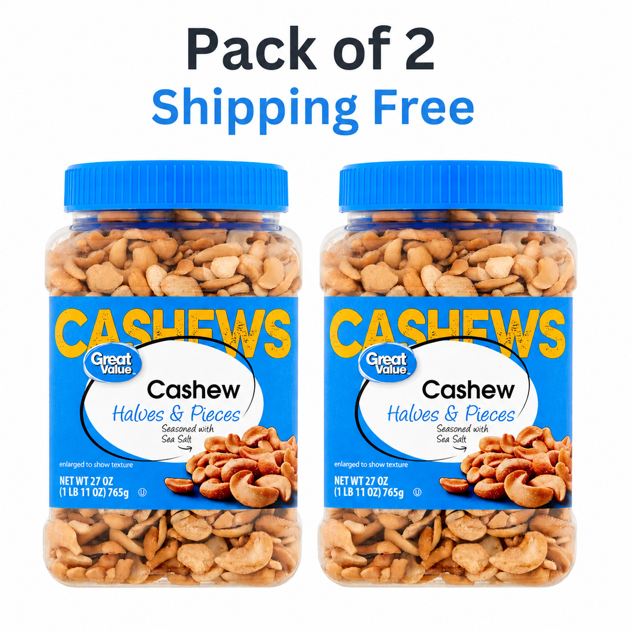 Great Value Cashew Halves & Pieces, 27 oz (PACK OF 2)